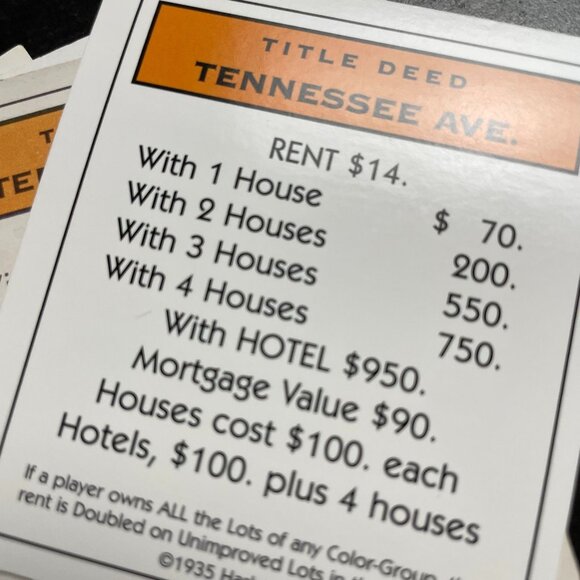 Monopoly Classic Tennessee Ave Property Title Deed Card Replacement u - Picture 4 of 5